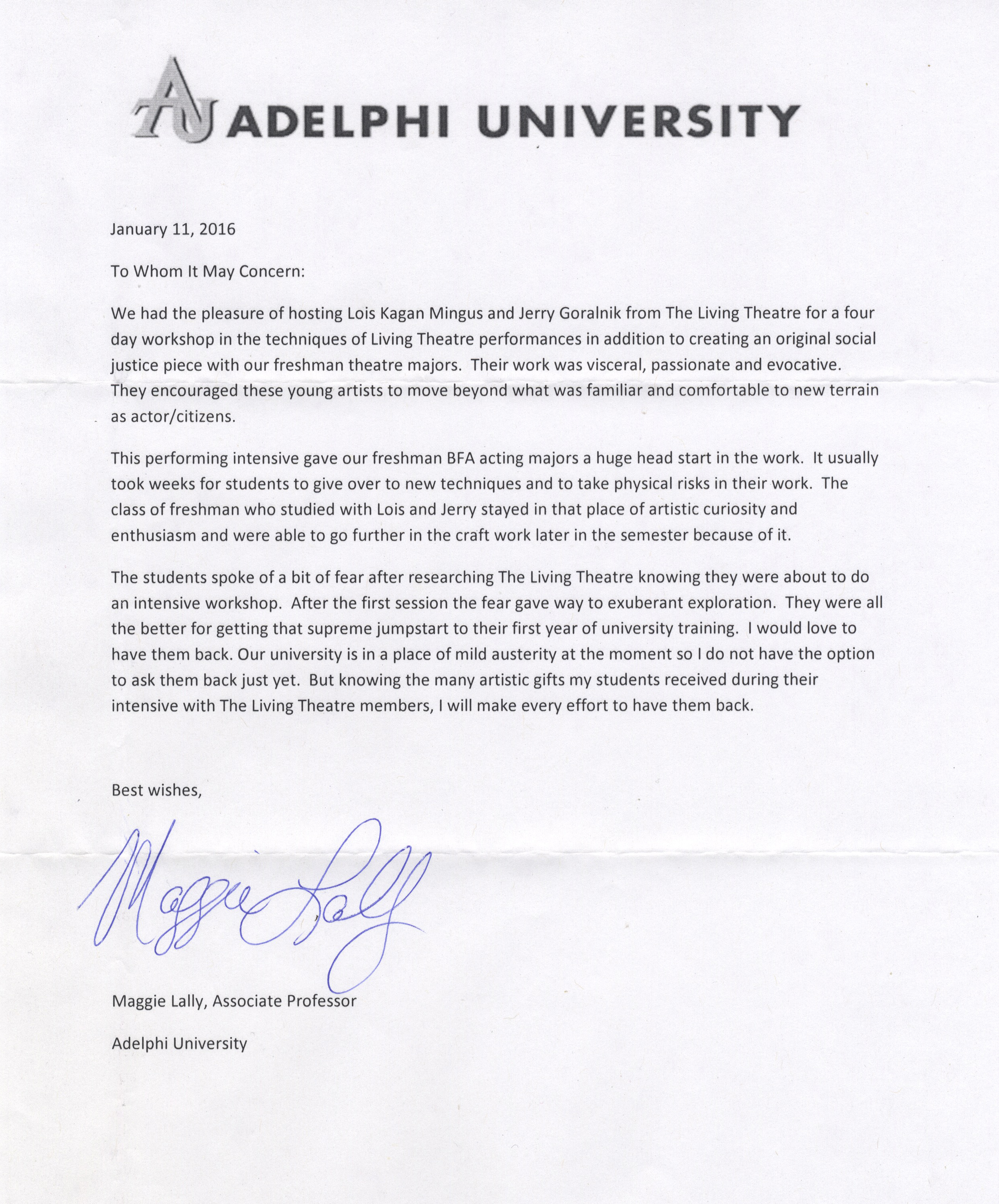 Adelphi Letter of Recommendation